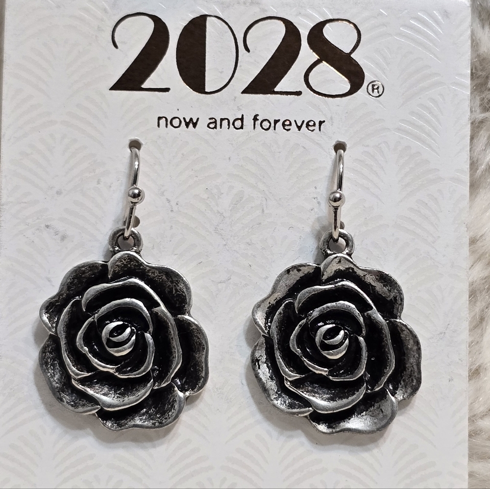 Silver Rose Drop Earrings